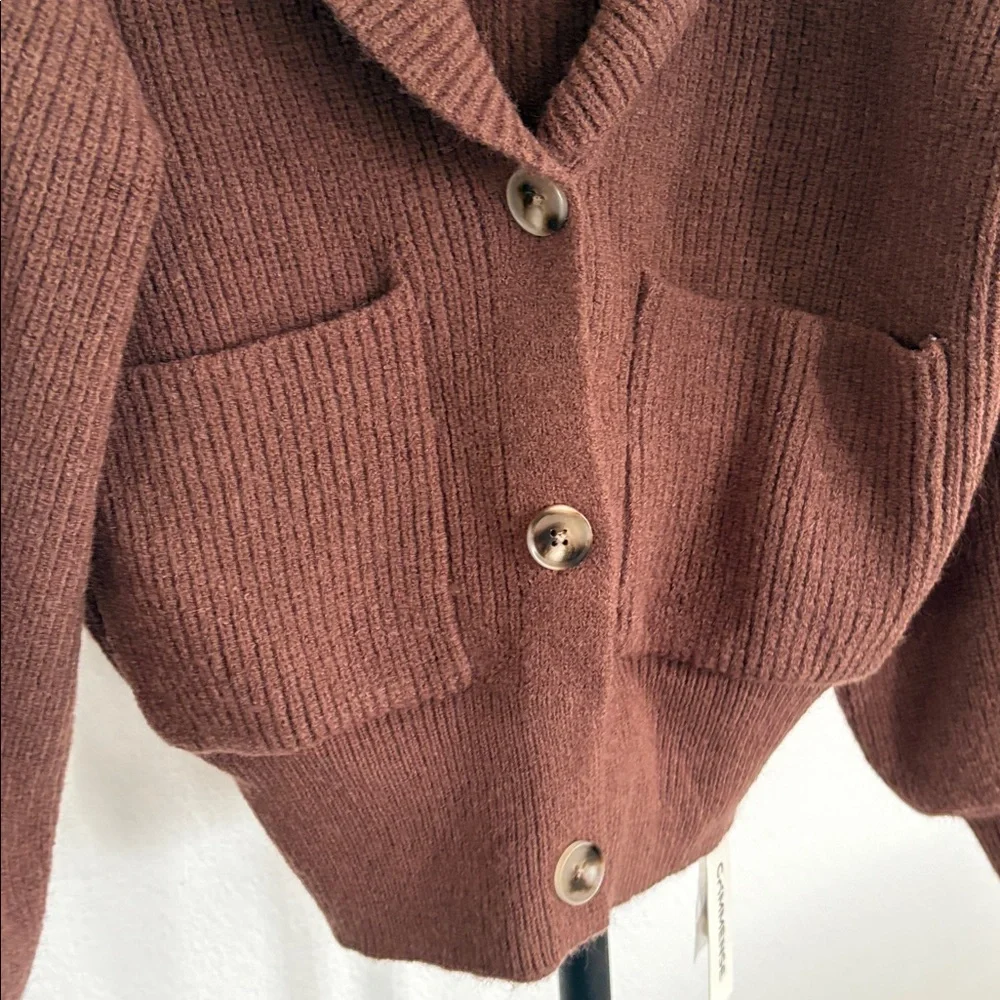 Commense Ribbed Knit Cropped Shawl Collar Cardigan NWT Size S - Picture 7 of 10